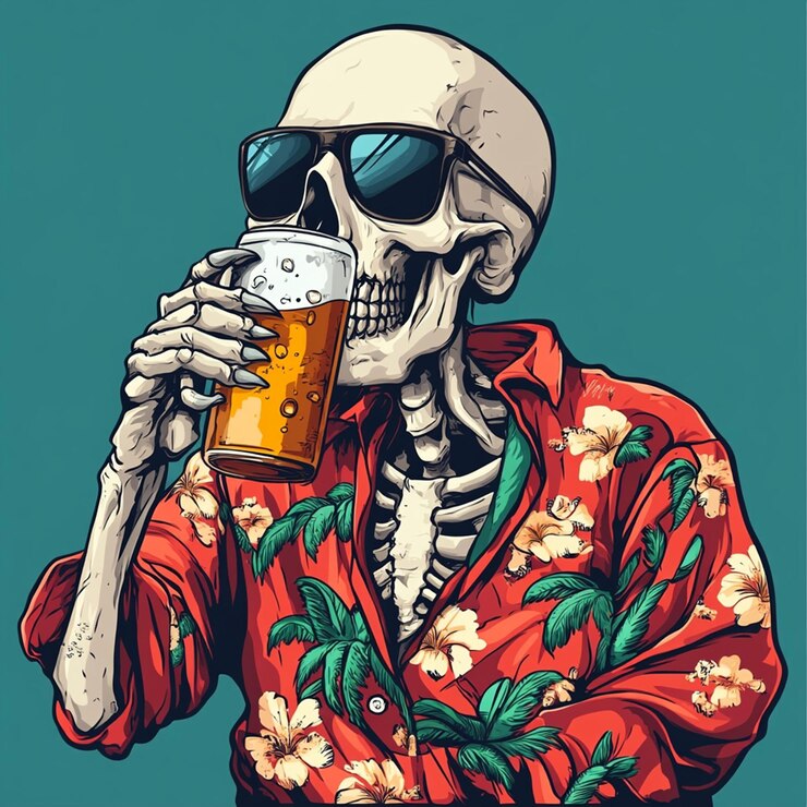Foto crânio a beber cerveja logotipo de desenho animado