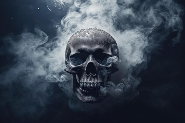 Crânio assustador a subir da fumaça Imagem intensa