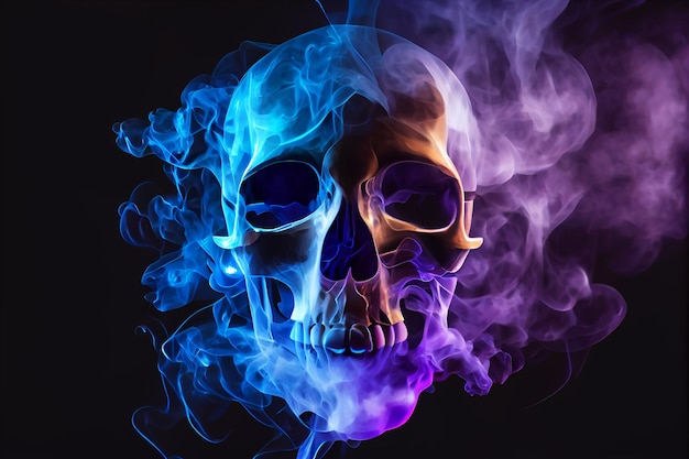 Crânio assustador do conceito de morte emergindo de uma nuvem de fumaça Generative AI