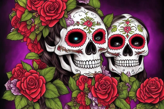 Crânio coberto de flores para o dia da ilustração criativa do festival mexicano morto