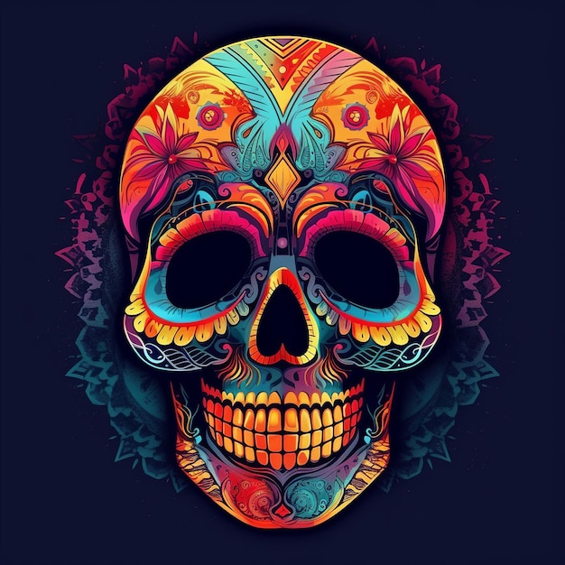 Crânio colorido para Cinco de Mayo e Dia dos Mortos