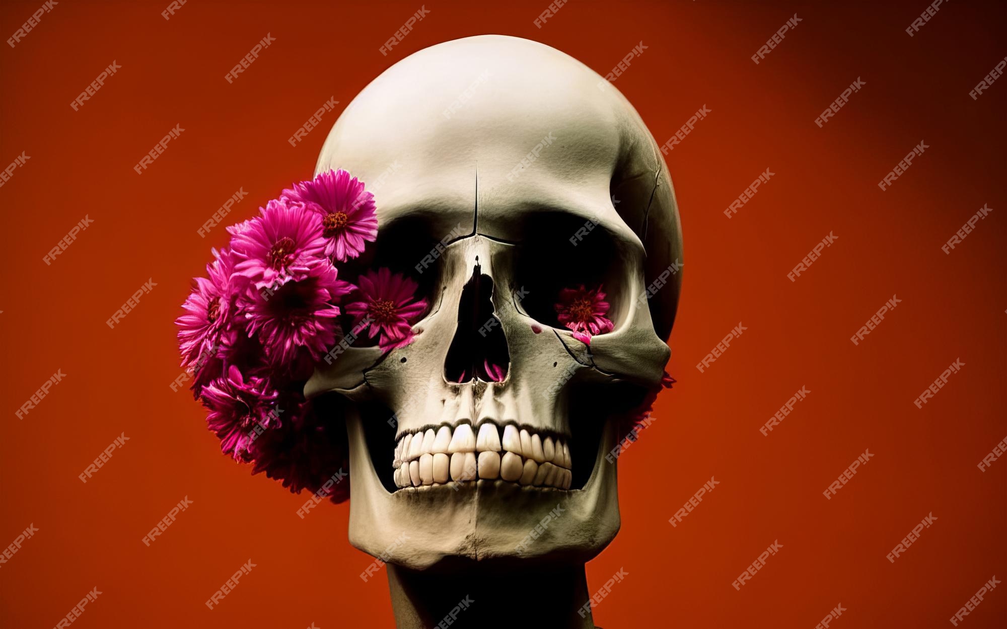 caveira com flores assustadoras criativas para dia de los muertos