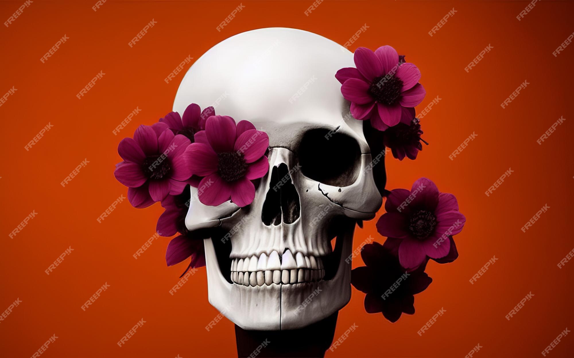 caveira com flores assustadoras criativas para dia de los muertos