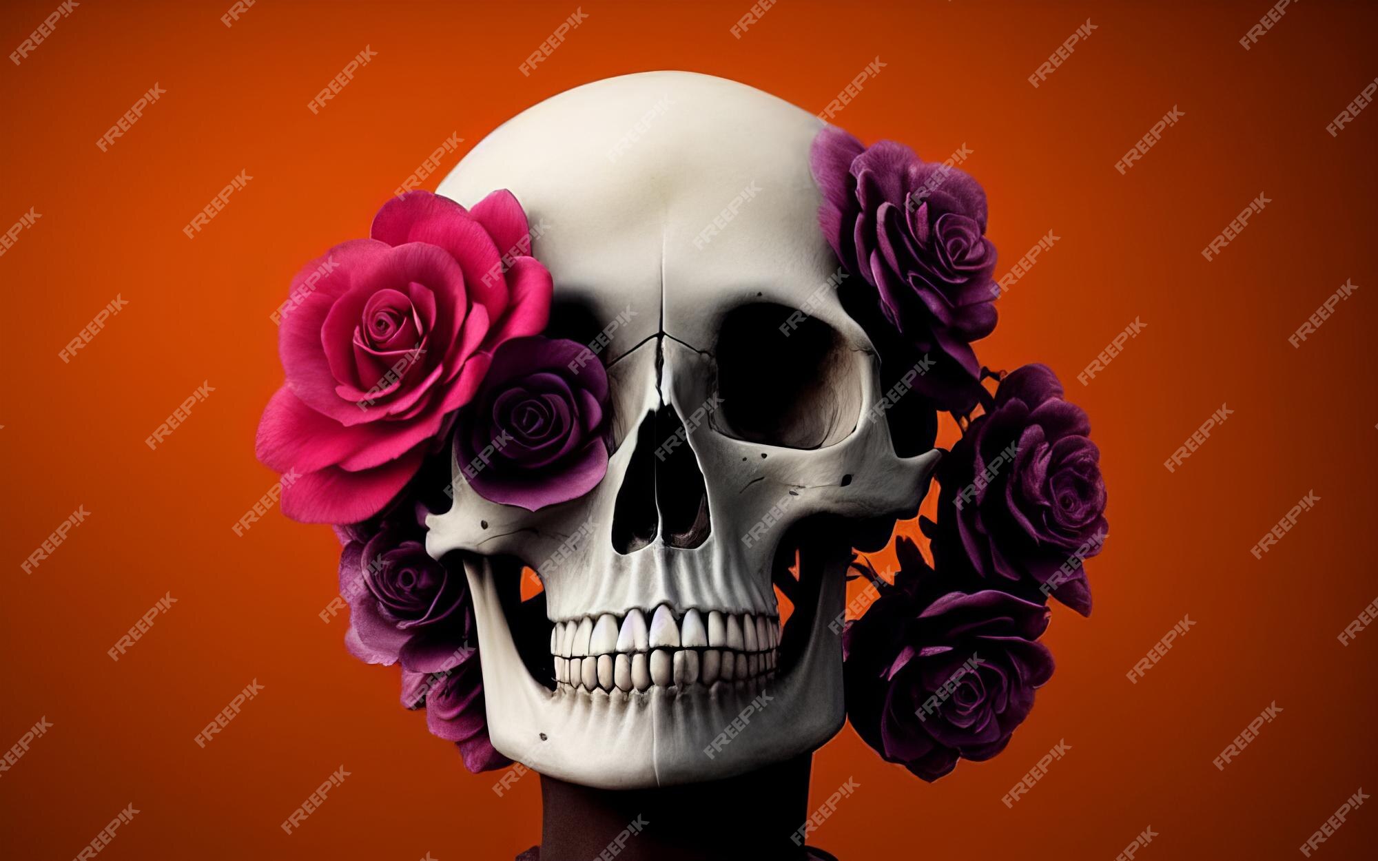 caveira com flores assustadoras criativas para dia de los muertos