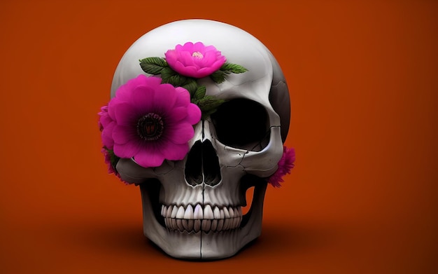 Crânio com flores assustadoras criativas para dia de los muertos dia dos mortos dia das bruxas