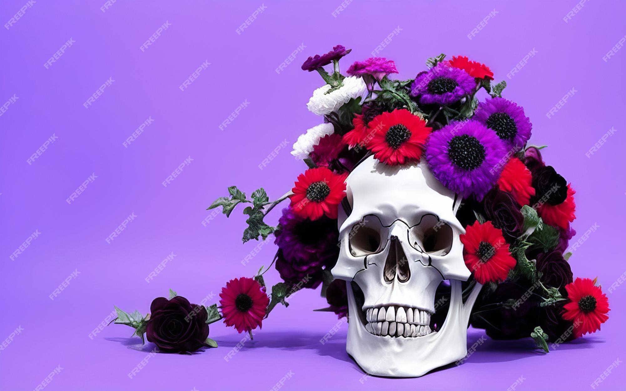 caveira com flores assustadoras criativas para dia de los muertos