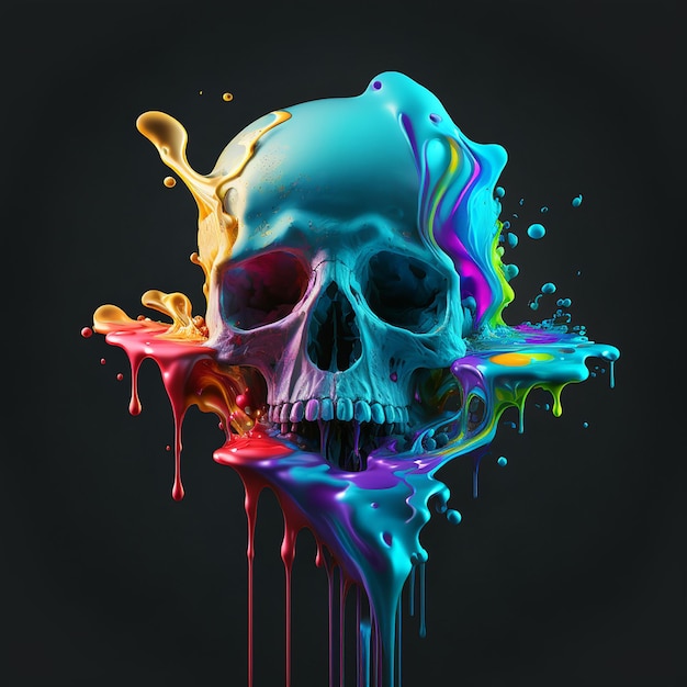 Crânio de efeito de fusão de cores do arco-íris em fundo escuro
