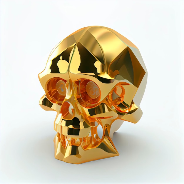 Foto crânio de ouro com olhos dianmate objeto isolado 3d ilustração dos desenhos animados, fundo branco