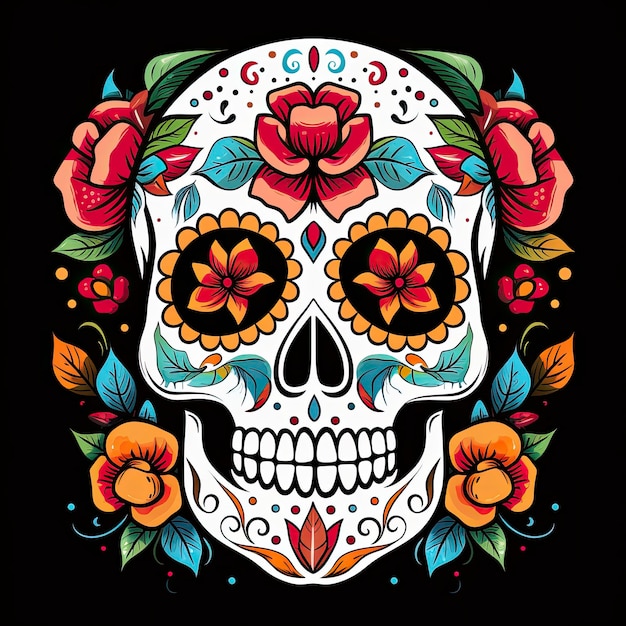 Crânio de rosas mexicanas Crânio de rosas mexicanas Dia de los muertos açúcar cabeça colorida