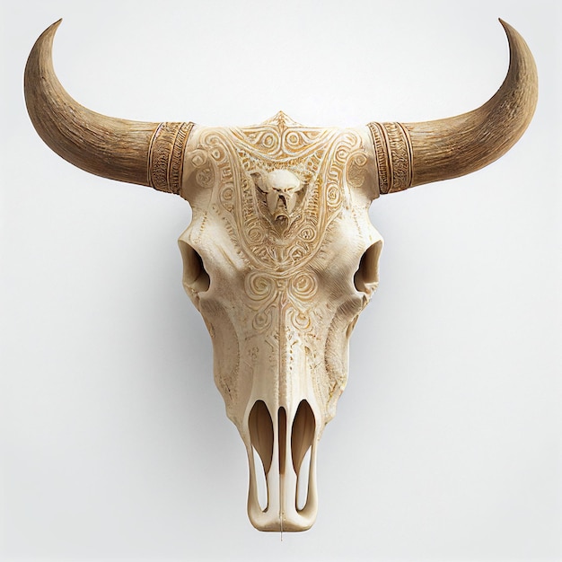 Foto crânio de touro ocidental alto detalhe fundo branco generative ai