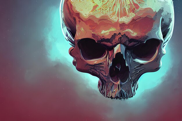 Crânio e ossos cruzados colorem a ilustração abstrata do grunge
