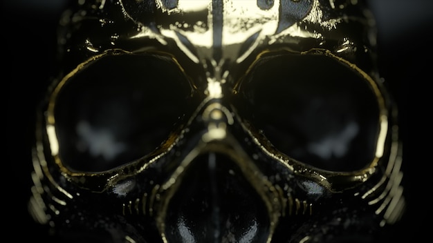 Crânio humano com detalhes em ouro closeup horror e conceito de medo de halloween d ilustração