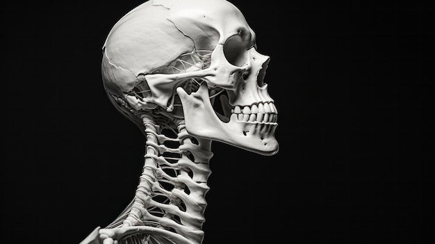 Crânio humano com ilustração de design de anatomia médica educacional de dentes
