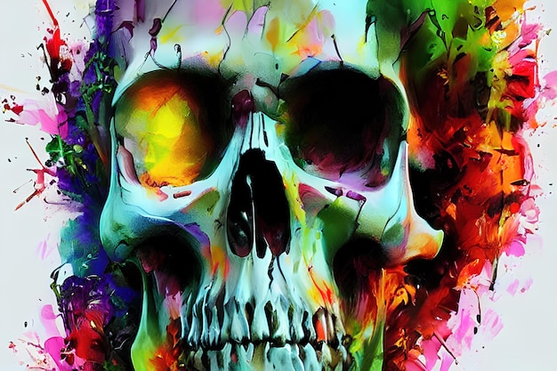 Foto crânio na ilustração abstrata do grunge da parede