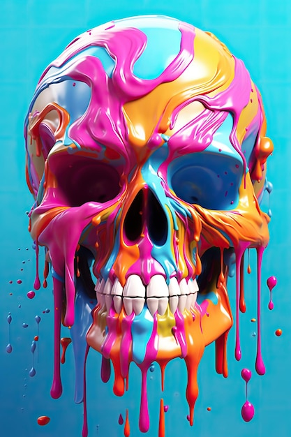 Crânios coloridos com desenho de arco-íris em 3D