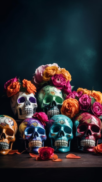 Crânios coloridos para Cinco de Mayo e Dia dos Mortos