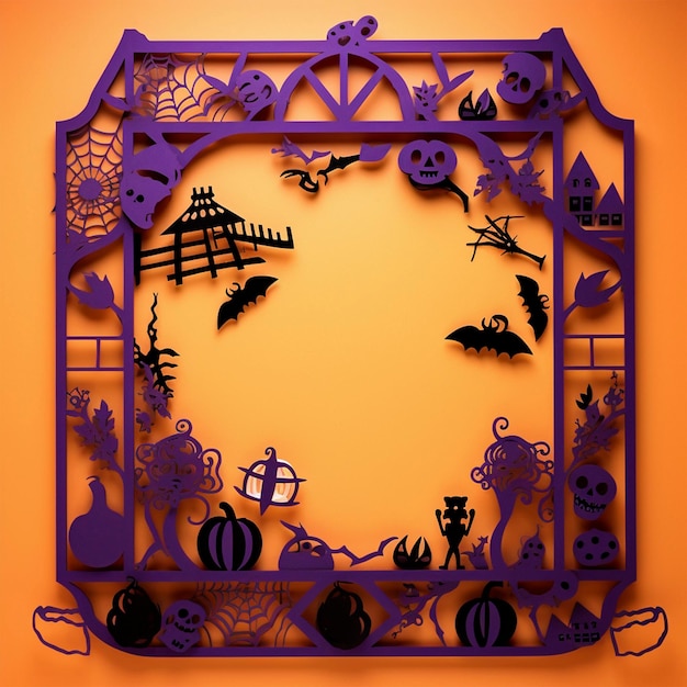 Crânios de halloween de mão desenhada e quadro de teia de aranha