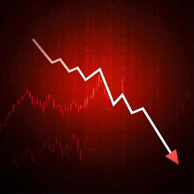 Crash de mercado Flecha roja hacia abajo y gráfico de acciones