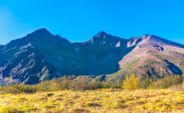 Cráter del volcán Vachkazhets en Kamchatka en otoño.