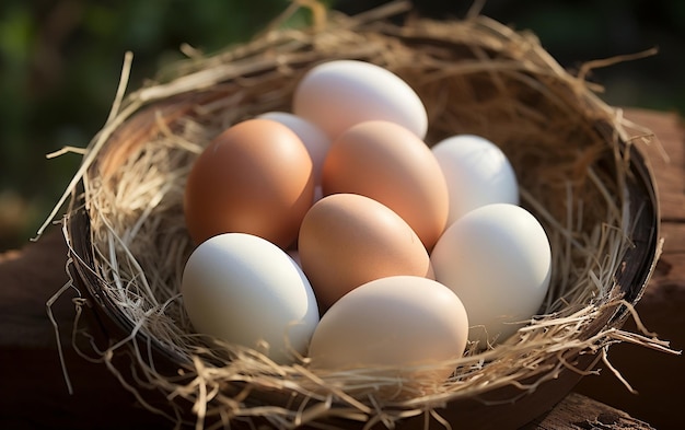 Crea una imagen realista de 10 huevos orgánicos generativos por Ai