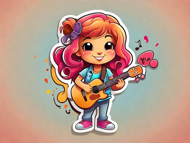 Crea una linda pegatina de dibujos animados tocando la guitarra en Adobe Illustrator