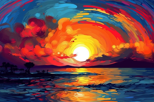 Crea una obra de arte digital de un hermoso amanecer