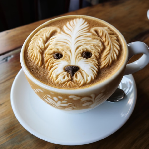 La creación artística del barista en forma de perro capuchino