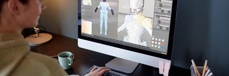 Foto creación de un modelo de personaje 3d en la pantalla de la computadora