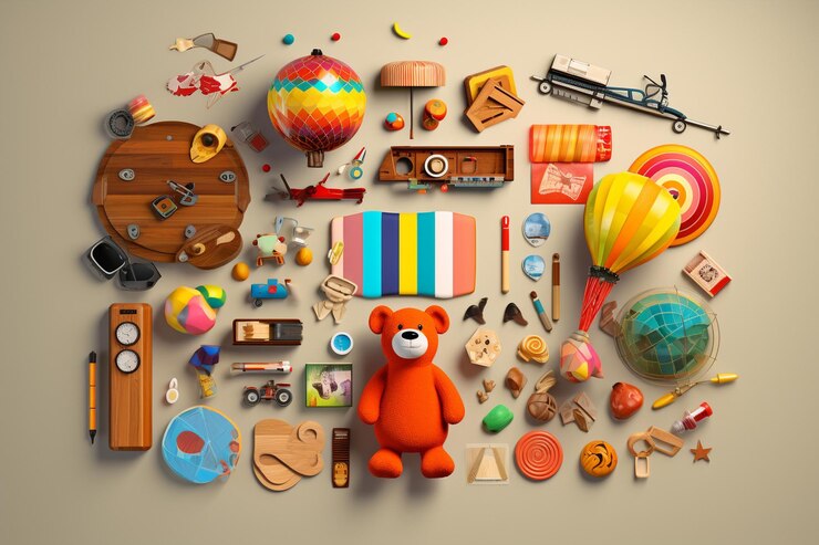 Foto creación plana de juguetes artísticos y artesanales generativo ai