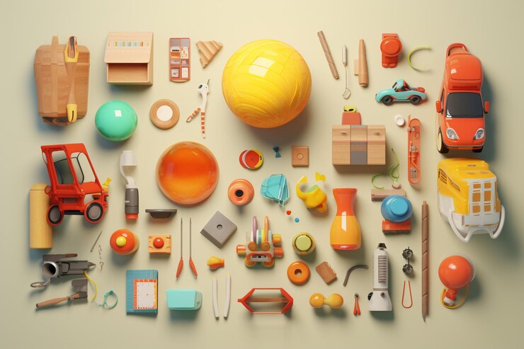 Foto creación plana de juguetes artísticos y artesanales generativo ai