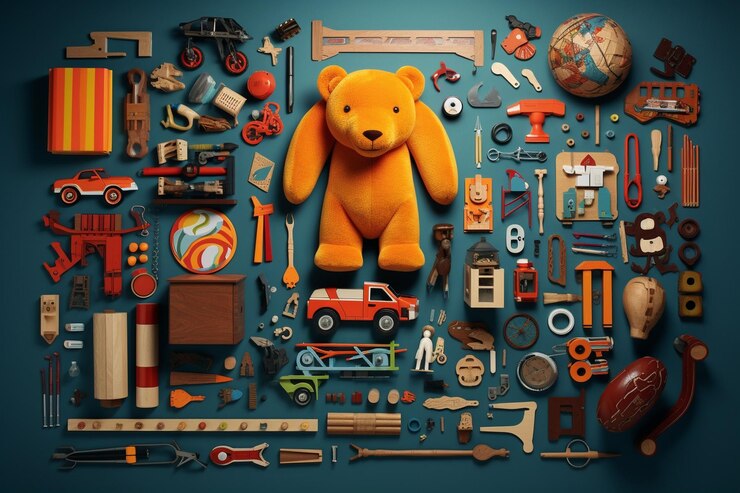 Foto creación plana de juguetes artísticos y artesanales generativo ai