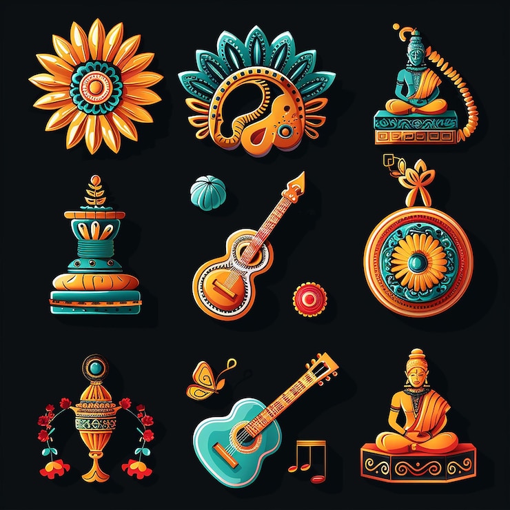 Foto creado utilizando diseños simbólicos motivos culturales colores brillantes gráficos digitales calidad hd