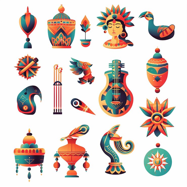 Foto creado utilizando diseños simbólicos motivos culturales colores brillantes gráficos digitales calidad hd