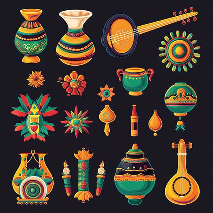 Foto creado utilizando diseños simbólicos motivos culturales colores brillantes gráficos digitales calidad hd