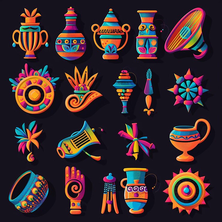 Foto creado utilizando diseños simbólicos motivos culturales colores brillantes gráficos digitales calidad hd