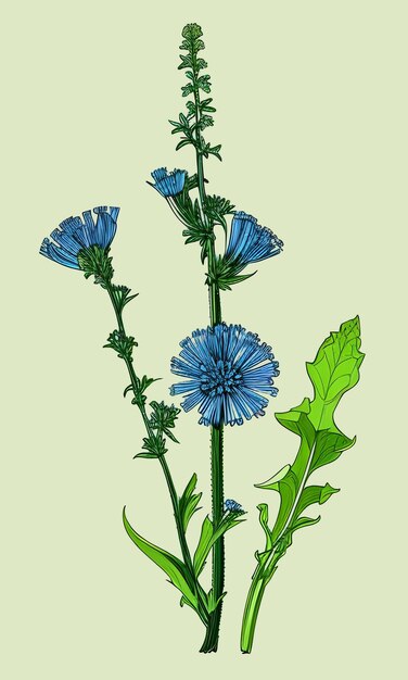 Creado utilizando IA generativa Ilustración de chicoria común nombre latino CICHORIUM INTYBUS L