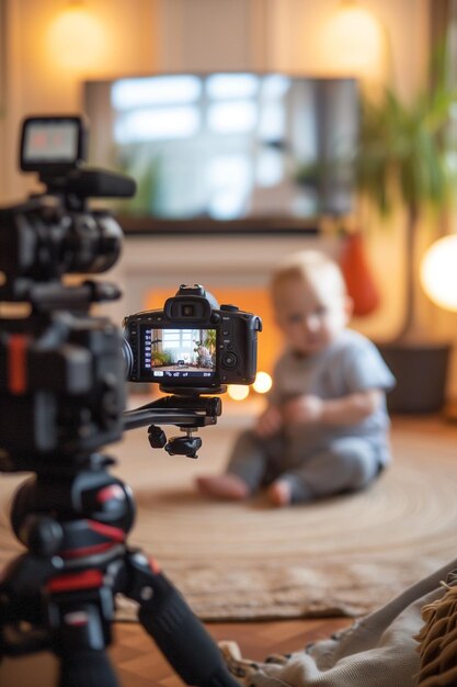 Foto creador de contenido local frente a una cámara blogger grabando transmisión en redes sociales y redes