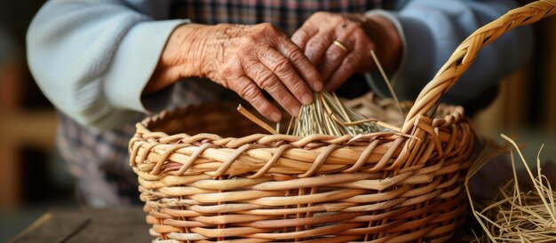 Creando una canasta de mimbre con sus manos