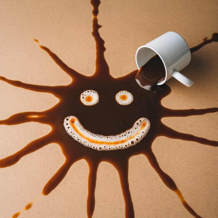 Creando una cara sonriente de una taza blanca de café