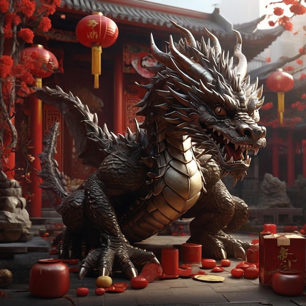 Foto creando una escena 3d realista para el año del dragón