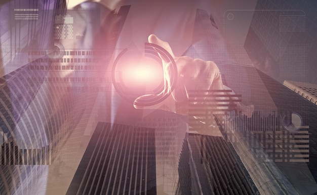 Crear billetera virtual Minería de dinero virtual Resolver bloquear obtener ganancias Moneda virtual dinero digital Tecnología Blockchain Inversión moneda criptográfica Mano interactuar pantalla virtual gráfico de negocios