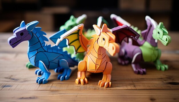 Crear un conjunto de piezas de rompecabezas de dragones imprimibles en 3D que cuando se ensamblan forman una familia de dragones completa Esto puede ser un juego divertido y atractivo