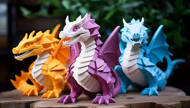 Foto crear un conjunto de piezas de rompecabezas de dragones imprimibles en 3d que cuando se ensamblan forman una familia de dragones completa esto puede ser un juego divertido y atractivo