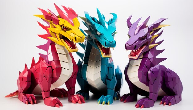 Foto crear un conjunto de piezas de rompecabezas de dragones imprimibles en 3d que cuando se ensamblan forman una familia de dragones completa esto puede ser un juego divertido y atractivo