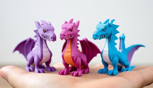 Foto crear un conjunto de piezas de rompecabezas de dragones imprimibles en 3d que cuando se ensamblan forman una familia de dragones completa esto puede ser un juego divertido y atractivo