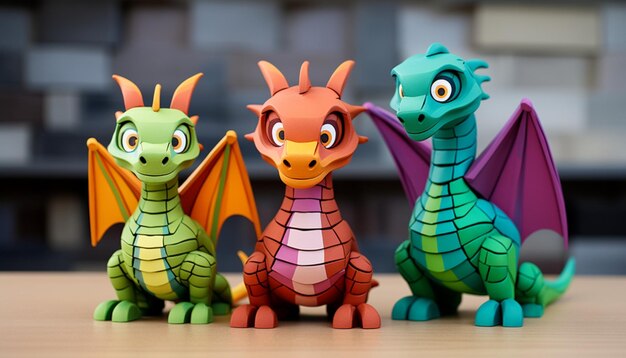 Crear un conjunto de piezas de rompecabezas de dragones imprimibles en 3D que cuando se ensamblan forman una familia de dragones completa Esto puede ser un juego divertido y atractivo