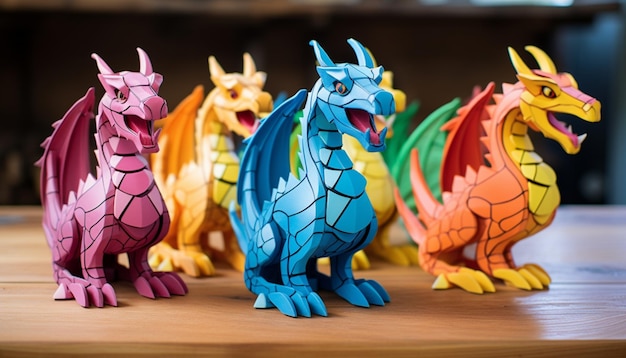 Crear un conjunto de piezas de rompecabezas de dragones imprimibles en 3D que cuando se ensamblan forman una familia de dragones completa Esto puede ser un juego divertido y atractivo