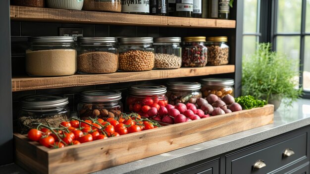 Foto crear una despensa de cocina única con estanterías integradas a medida perfecta para maximizar el almacenamiento y