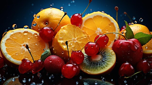 Crear un dibujo animado de frutas con gotas de agua en la superficie caos 20 ar 169 estilizar 200 ID de trabajo fd4338bc23f74e018d13fdb938b56978