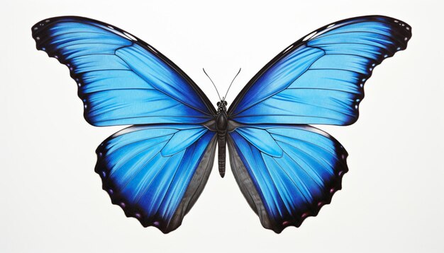 Foto crear un dibujo dinámico de una mariposa morpho con sus alas extendidas como si estuviera en pleno vuelo centrarse en capturar el iridescente b 4